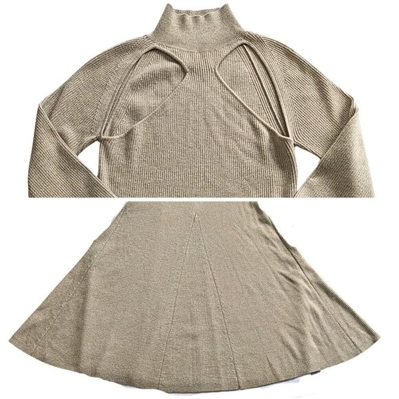 NANUSHKA Anaira Beige 97% Melange Wool Cut Out Fishtail Knit Sweater Dress Sz L - Picture 5 of 9